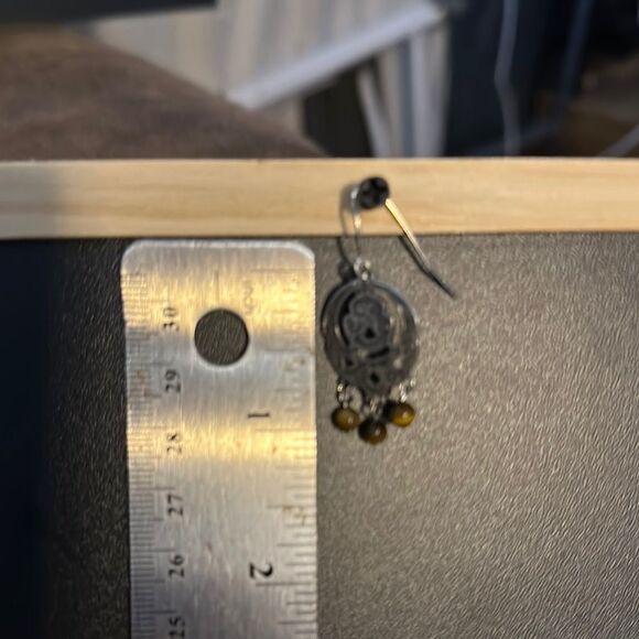 Silver and Brown Dangle Earrings - Picture 2 of 3